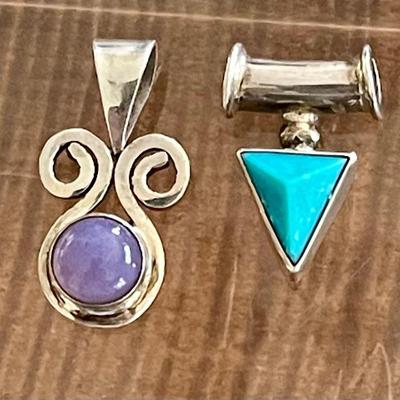 (2) Sterling Silver Handmade Pendants (1) Chalcedony And (1) Turquoise - Total Weight 7,7 Grams 