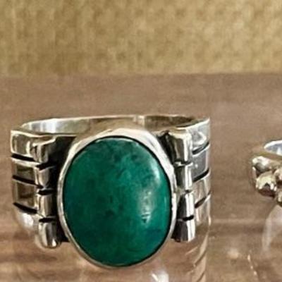 (3) Sterling Silver Rings - Ruby & Sapphire  - Chrysocolla And Faceted Garnet All Size 5 - Weight 20.2 Grams 