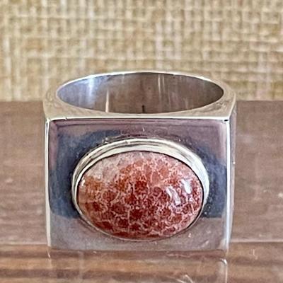 Sterling Silver & Fossil Coral Ring Size 7.75 Total Weight 12.4 Grams 