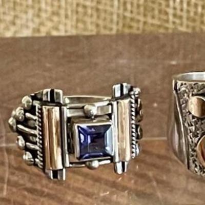 (3) Sterling Silver Rings - Opal - Iolite & Aquamarine - All Size 5.25 - Total Weight 13.6 Grams 