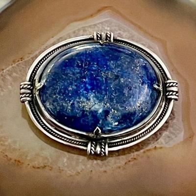 Gorgeous Sterling Silver & Lapis Lazuli Pin Brooch - Total Weight 18.3 Grams 
