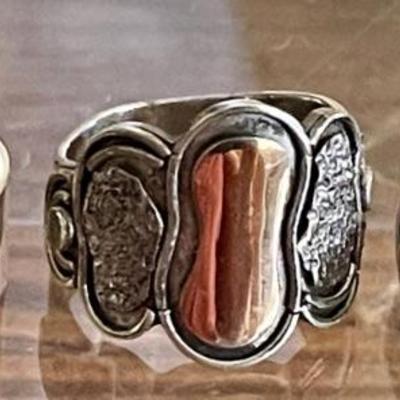 (3) Sterling Silver Pinky Rings Sizes 3-3.5 (2) Band W 18K Gold Accent & (1) Peridot - Weight 12.1 Grams 