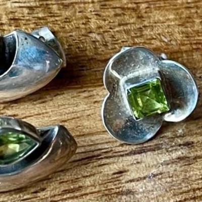 (2) Pairs Of Sterling Silver & Faceted Peridot Earrings - Total Weight 7.9 Grams 