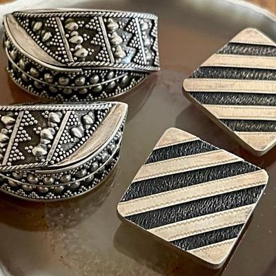 2 Pairs Of Sterling Silver Handmade Clip On Earrings  - Total Weight 34.2 Grams 