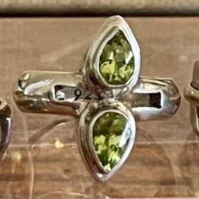 (3) Sterling Silver Pinky Rings -Chalcedony - Peridot & Garnet - Sizes 3 - 4.25 Total Weight 13.2 Grams 