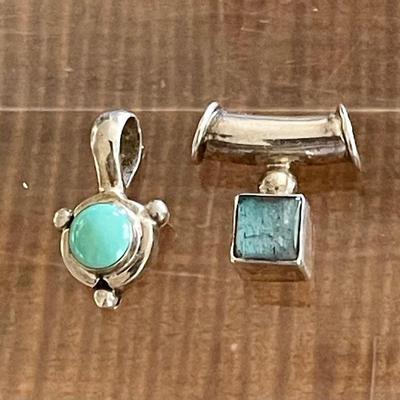 (2) Sterling Silver Handmade Pendants (1) Turquoise And (1) Spectrolite - Total Weight 4.1 Grams 