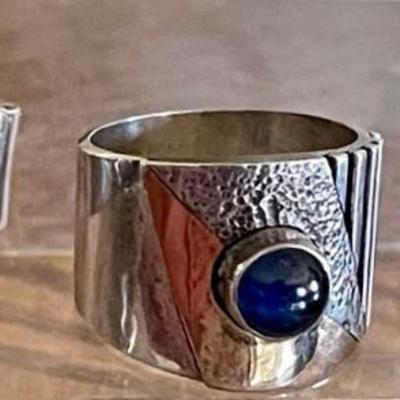 (3) Sterling Silver Pinky Rings -sizes - 3-3.75 - Coral Poison Ring - Sapphire - Square Garnet - 14.3 Grams 