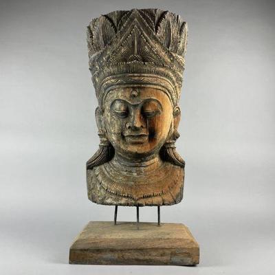 Lot 10 | Antique Hand Carved Wood Hindu God Bust
