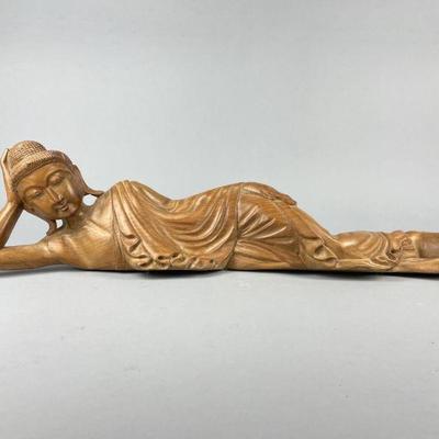 Lot 16 | Vintage Hand Carved Wooden Reclining Buddha
