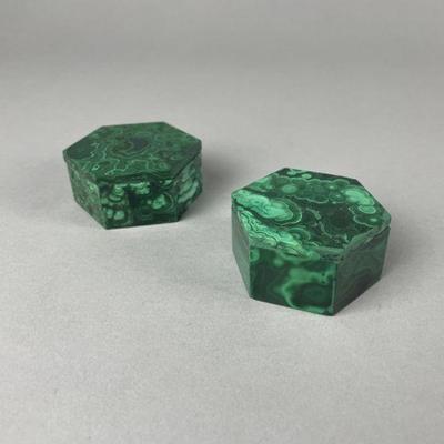 Lot 52 | 2 Vtg Hexagon Malachite Trinket Boxes
