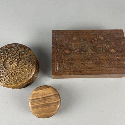 Lot 73 | Vtg Carved & Inlaid Wood Trinkets Boxes
