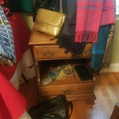 Ladies' clothes and accessories, two bedside tables