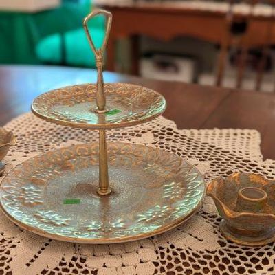 Stangl 2 tier serving stand and matching candlesticks 