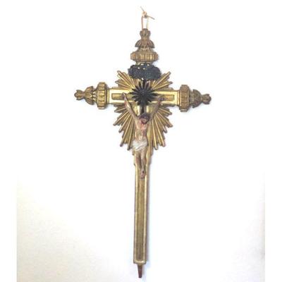 Florentina Carved Wood Polychrome Starburst Crucifix 