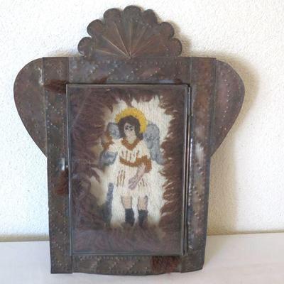 Tin Nicho with Colcha Embroidery Angel