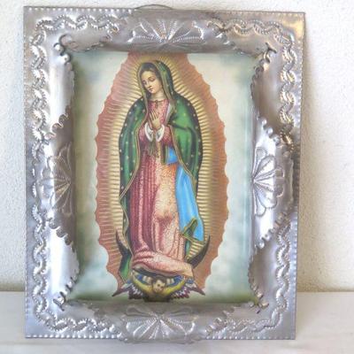 Punched and Ruffled Tin Frame with Our Lady of Guadalupe Print