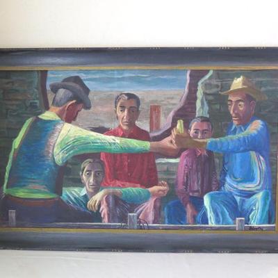 Elmer Schooley Oil On Canvas of Hispanic Men