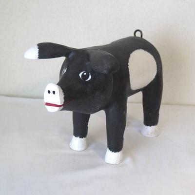 Mike Ortega Folk Art Hand Carved & Painted Pig