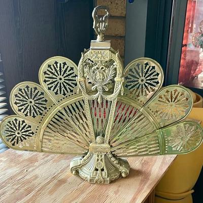 Vintage brass fireplace fan