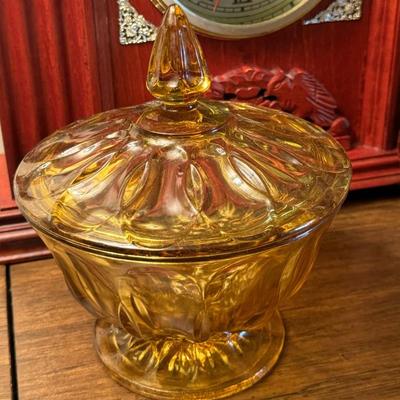 Vintage Amber Candy Dish with lid