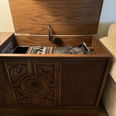 Vintage Console Turntable with 8 track and radio
