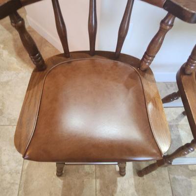 2 Matching Kitchen Stools (Bar Height) w/ Nailhead Trim Accents & Leather - swivel ($220 SET)