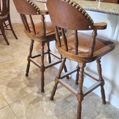 2 Matching Kitchen Stools (Bar Height) w/ Nailhead Trim Accents & Leather - swivel ($220 SET)