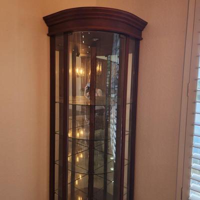 Corner Curio Cabinet w/ Lighting & Glass Shelves ($195)