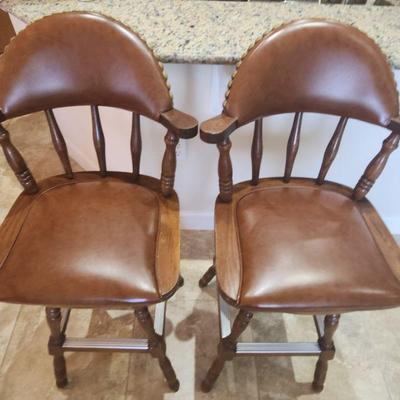 2 Matching Kitchen Stools (Bar Height) w/ Nailhead Trim Accents & Leather - swivel ($220 SET)