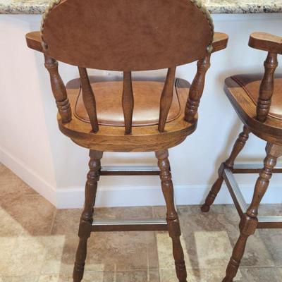2 Matching Kitchen Stools (Bar Height) w/ Nailhead Trim Accents & Leather - swivel ($220 SET)