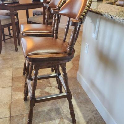 2 Matching Kitchen Stools (Bar Height) w/ Nailhead Trim Accents & Leather - swivel ($220 SET)