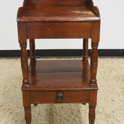 1147	ANTIQUE COUNTRY PINE 1 DRAWER STAND WITH SPLASH AND TURNED LEGS AND FEET, APPROXIMATELY 16 IN X 16 IN X 35 IN H
