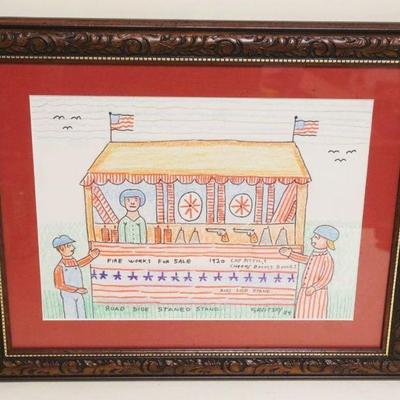 1283	JACK SAVITSKY *ROADSIDE STAND 1920 FIREWORKS FOR SALE* CONTEMPORARY FOLK ART, PASTEL
