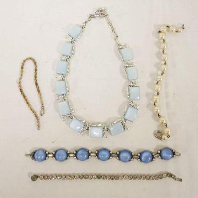 1270	GROUP OF LADIES BRACELETS AND NECKLACE, 1 BRACELET STERLING?
