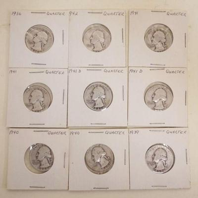 1199	GROUP OF 9 ASSORTED SILVER WASHINGTON QUARTERS
