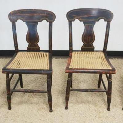 1157	SET OF 4 ANTIQUE GRAIN PAINTED AND STENCILED CANE SEAT CHAIRS
