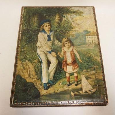 1073	ANTIQUE CHILDS PICTORIAL BLOCK SET W/ADDITIONAL IMAGES, IMAGE WORN ON CORNERS & SIDES, BOX LID MISSING LOWER SIDE, APPROXIMATELY...