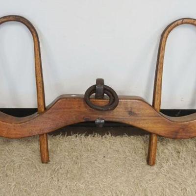 1158	DOUBLE OX YOKE WITH HAND FORGED IRON RINGS, APPROXIMATELY 47 IN X 26 IN H
