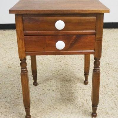 1149	ANTIQUE COUNTRY WALNUT 2 DRAWER STAND WITH PORCELAIN DRAWER KNOBS, APPROXIMATELY 21 IN X 20 IN X 29 IN H
