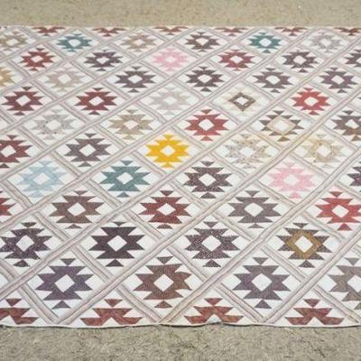 1056	ANTIQUE HAND SEWN PATCHWORK QUILT, SOME DISCOLORATION, APPROXIMATELY 78 IN X 95 IN
