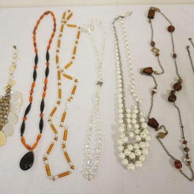 1272	GROUP OF 7 BEADED NECKLACES INCLUDING TALBOTS AND GLASS RHINSTONE 
