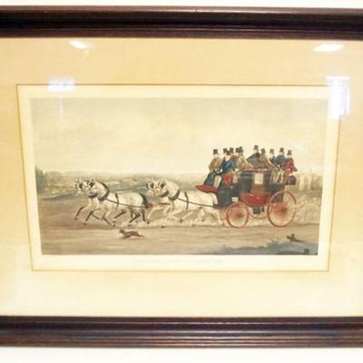 1136	ANTIQUE FRAMED ENGRAVING *THE AGE BRIGHTON COACH* R DOBSON STRAND 1867, APPROXIMATELY 24 IN X 31 IN OVERALL
