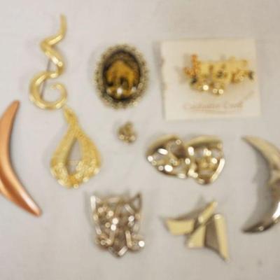 1265	GROUP OF LADIES PINS INCLUDING BULL CAMEO, COLDWATER CREEEK AND MORE
