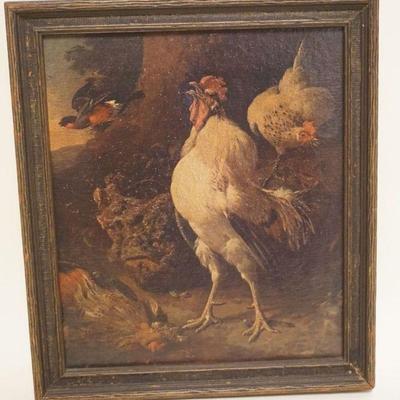 1130	ANTIQUE OIL PAINTING ON CANVAS IMAGE OF COCK FIGHT, APPROXIMATELY 9 IN X 10 IN OVERALL
