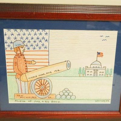 1291	JACK SAVITSKY *FOURTH OF JULY-A BIG BANG* CONTEMPORARY FOLK ART, 1989, MARKED ON BACK, APPROXIMATELY 16 1/2 IN X 14 IN OVERALL

