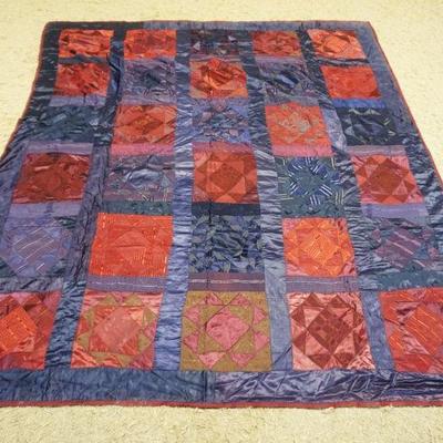 1054	ANTIQUE HAND SEWN PATCHWORK QUILT, APPROXIMATELY 87 IN X 74 IN

