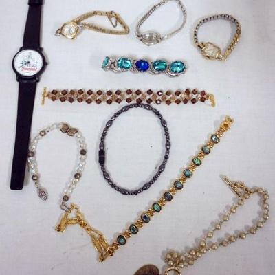 1260	VINTAGE JEWELRY & WATCH LOT W/ELGIN, WITNAUER, DISNEY
