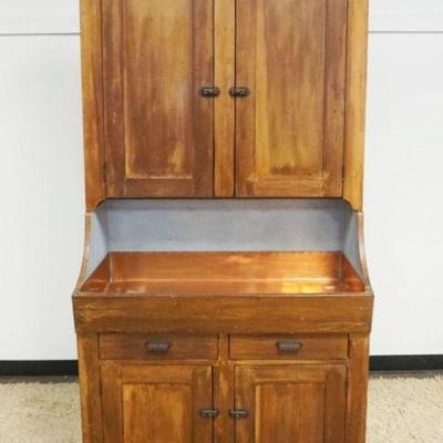 1146	2 PIECE PINE HOODED COPPER LINED DRY SINK, APPROXIMATELY 40 IN X 21 IN X 81 IN H
