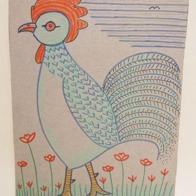 1297	JACK SAVITSKY *ROOSTER* CONTEMPORARY FOLK ART, 1988, ON THE BACK OF KELLOGS CORNFLAKES BOX, APPROXIMATELY 7 1/2 IN X 11 1/2 IN
