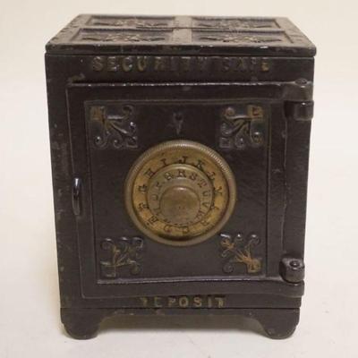 1007	ANTIQUE CAST IRON SAFE BANK, APPROXIMATELY 3 1/2 IN X 4 IN X 4 3/4 IN HIGH
